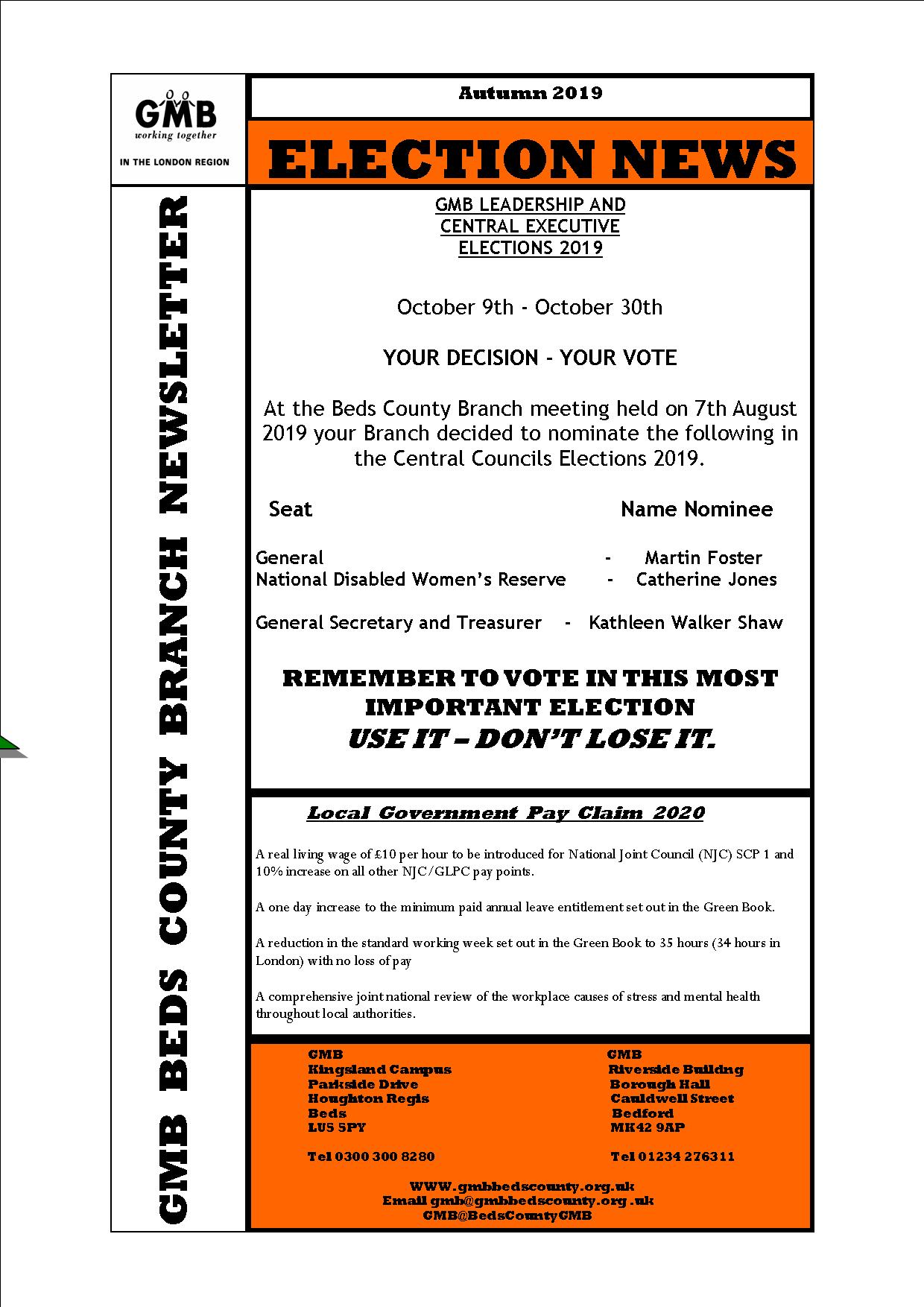 GMB Beds County Newsletter Autumn 2019 GMB Beds County Branch